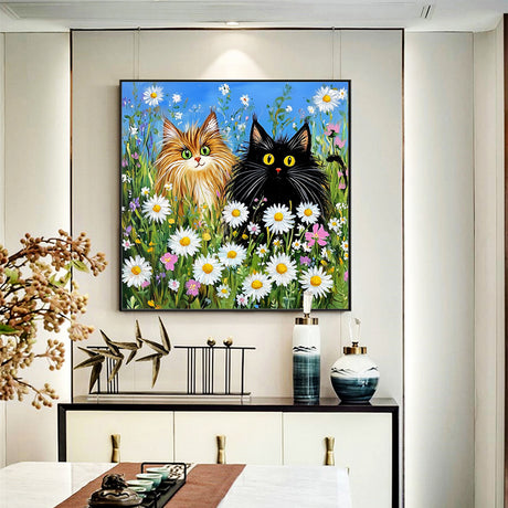 Whimsical Cat Duo Canvas Wall Art