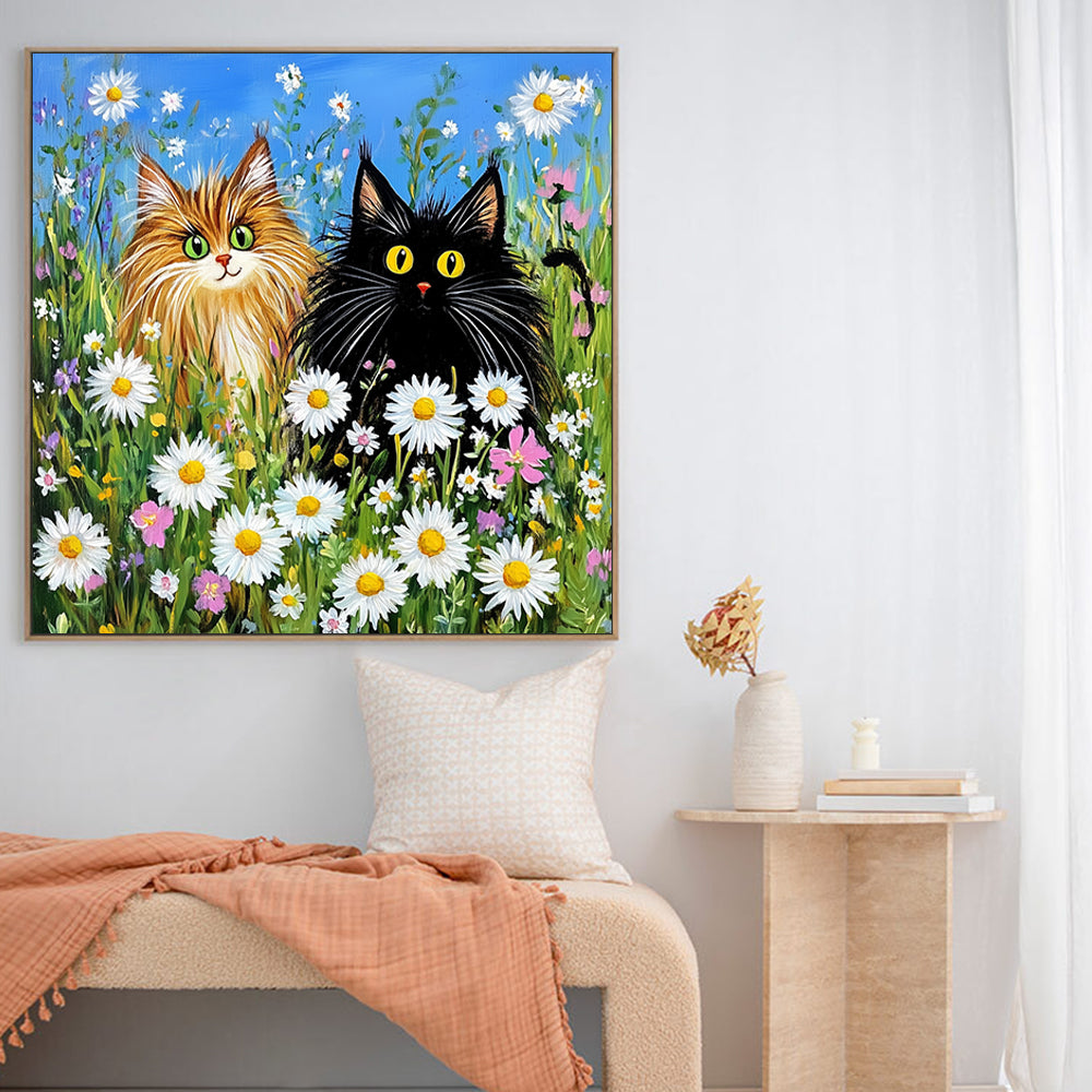 Whimsical Cat Duo Canvas Wall Art