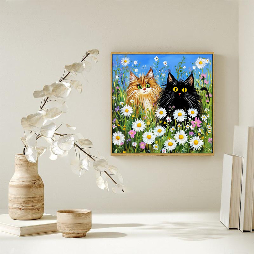 Whimsical Cat Duo Canvas Wall Art