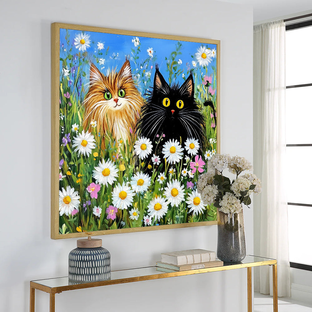 Whimsical Cat Duo Canvas Wall Art