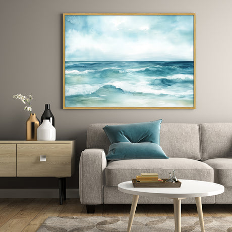 Ocean Waves Serenity – Coastal Watercolor Canvas Wall Art