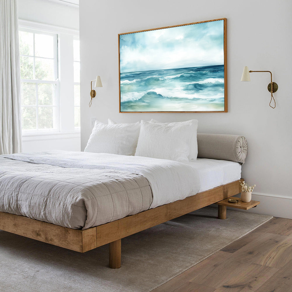 Ocean Waves Serenity – Coastal Watercolor Canvas Wall Art