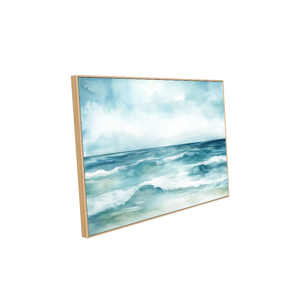 Ocean Waves Serenity – Coastal Watercolor Canvas Wall Art