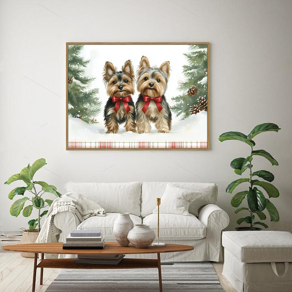 Festive Yorkie Duo Canvas Wall Art