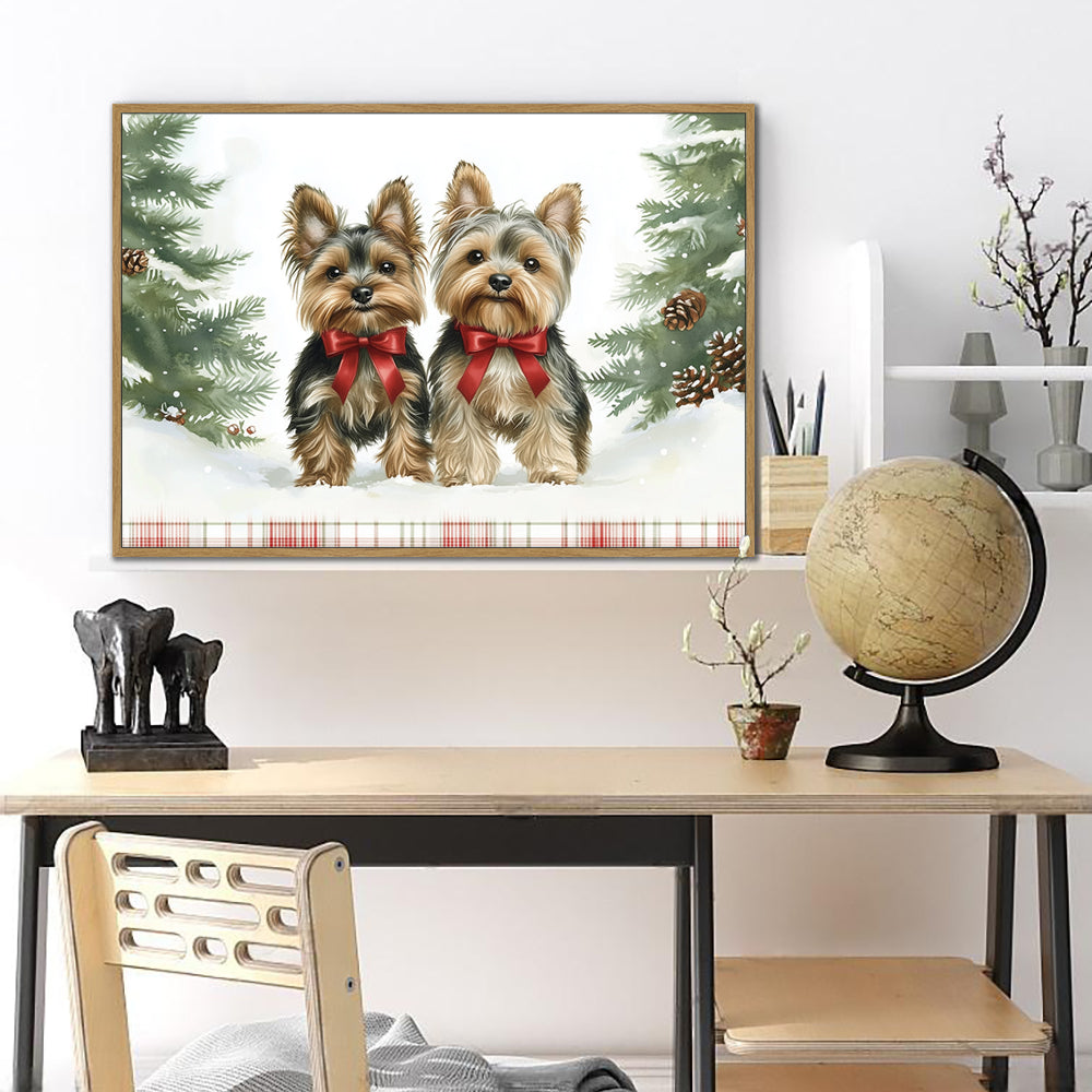 Festive Yorkie Duo Canvas Wall Art