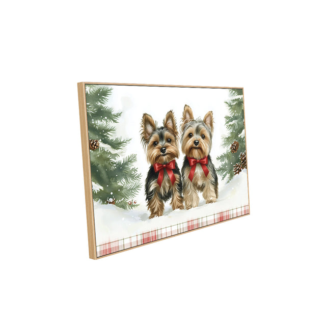 Festive Yorkie Duo Canvas Wall Art