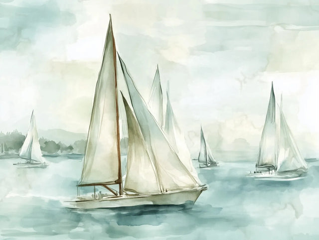 Elegant Sailboats Nautical Watercolor Decor - Canvas Wall Art