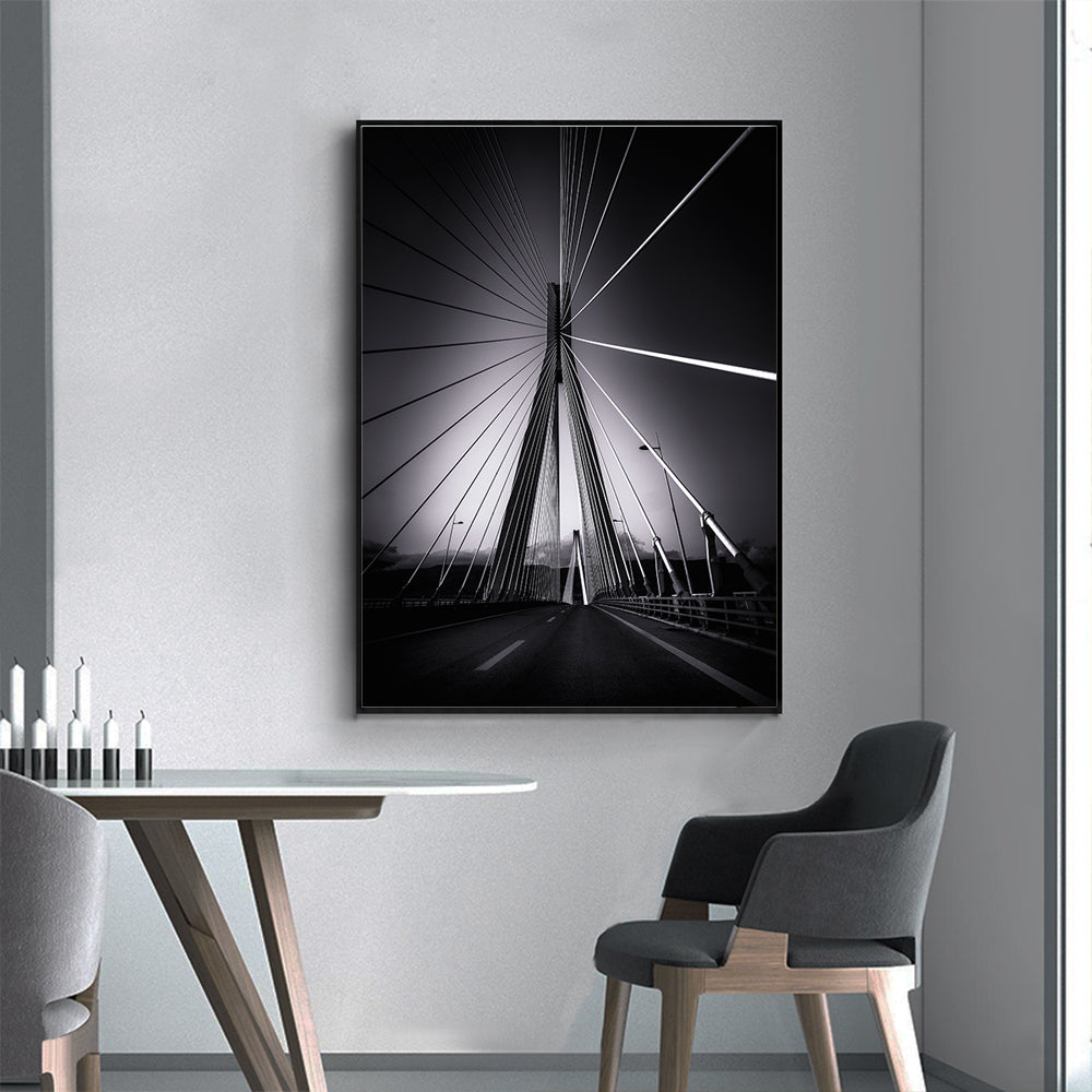 Modern Black And White Cable Bridge Canvas Wall Art