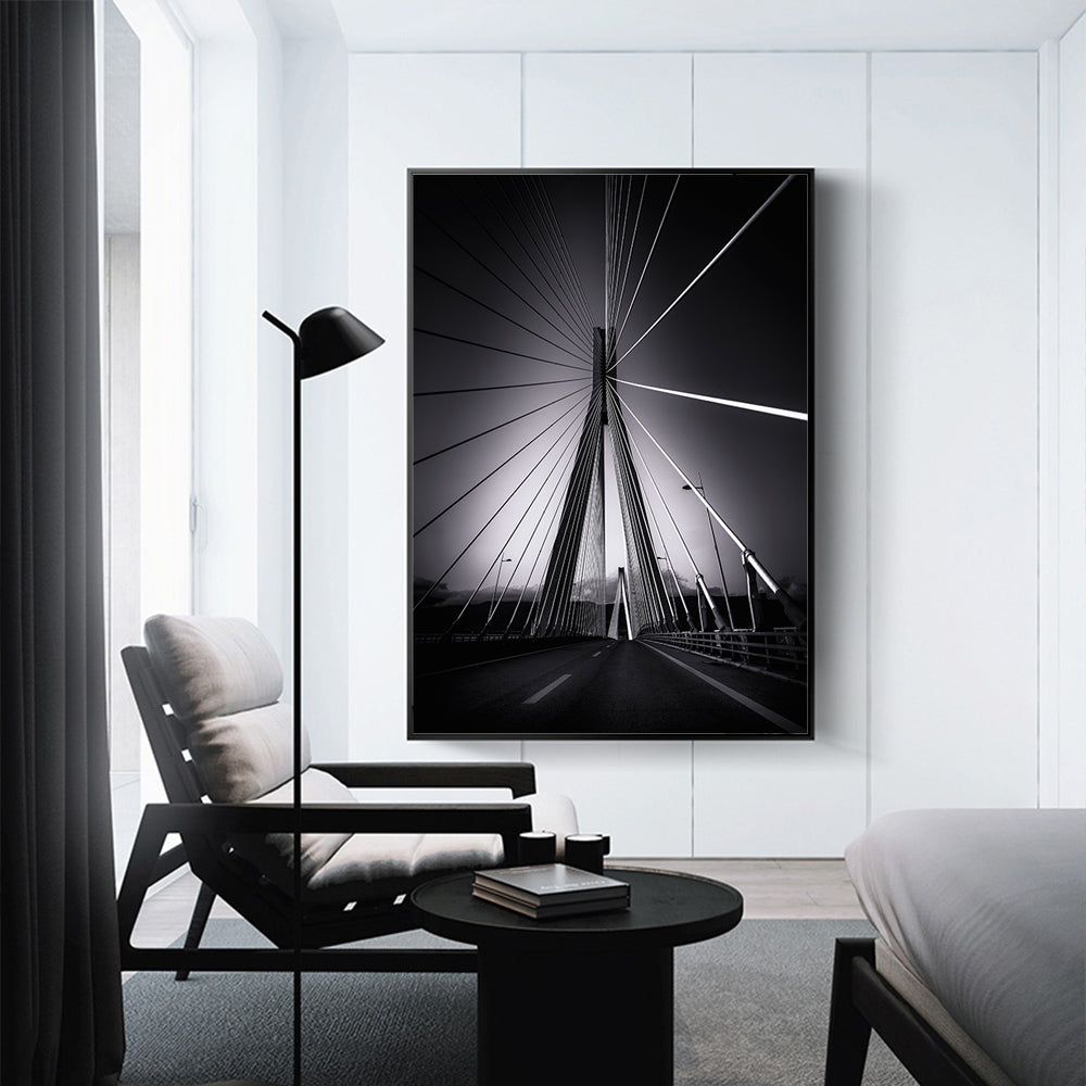 Modern Black And White Cable Bridge Canvas Wall Art