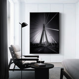 Modern Black And White Cable Bridge Canvas Wall Art