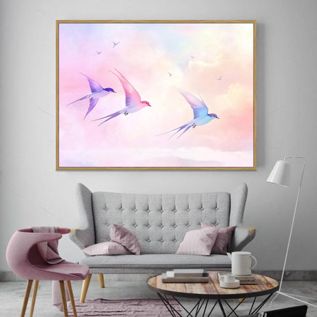 Ethereal Swallows in Flight Canvas Wall Art