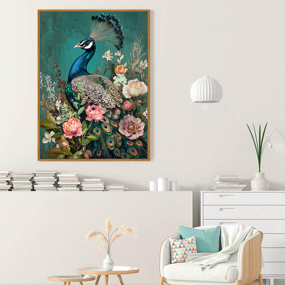 Elegant Peacock and Floral Canvas Wall Art