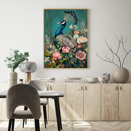 Elegant Peacock and Floral Canvas Wall Art