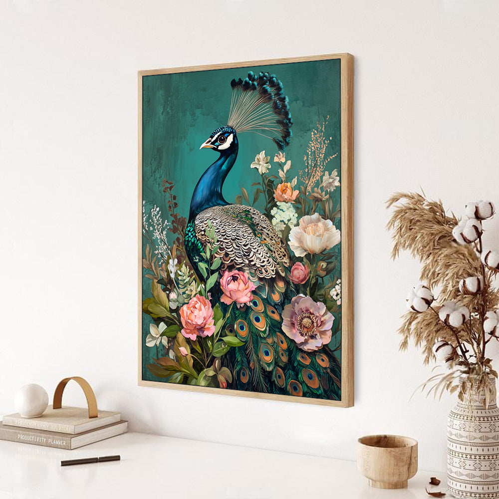 Elegant Peacock and Floral Canvas Wall Art