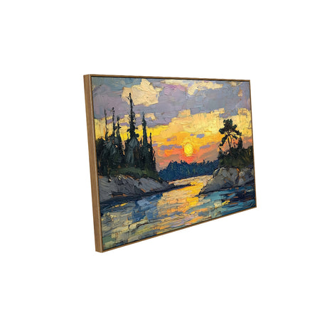 Golden Sunset Over Lake Canvas Wall Art