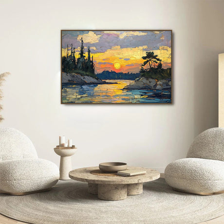 Golden Sunset Over Lake Canvas Wall Art