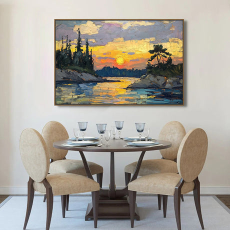 Golden Sunset Over Lake Canvas Wall Art