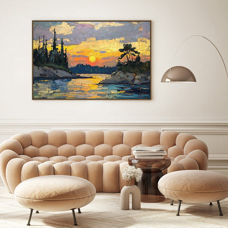 Golden Sunset Over Lake Canvas Wall Art