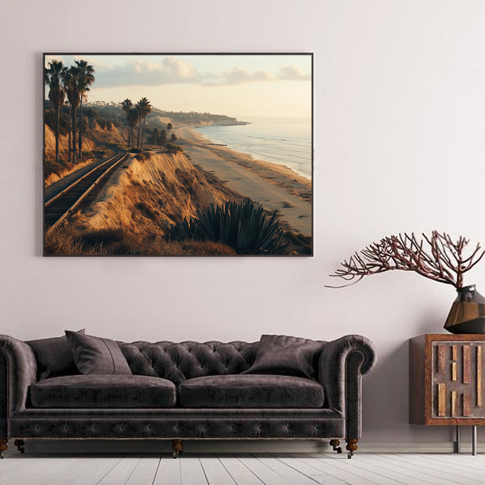 Coastal Railway Sunset Canvas Wall Art