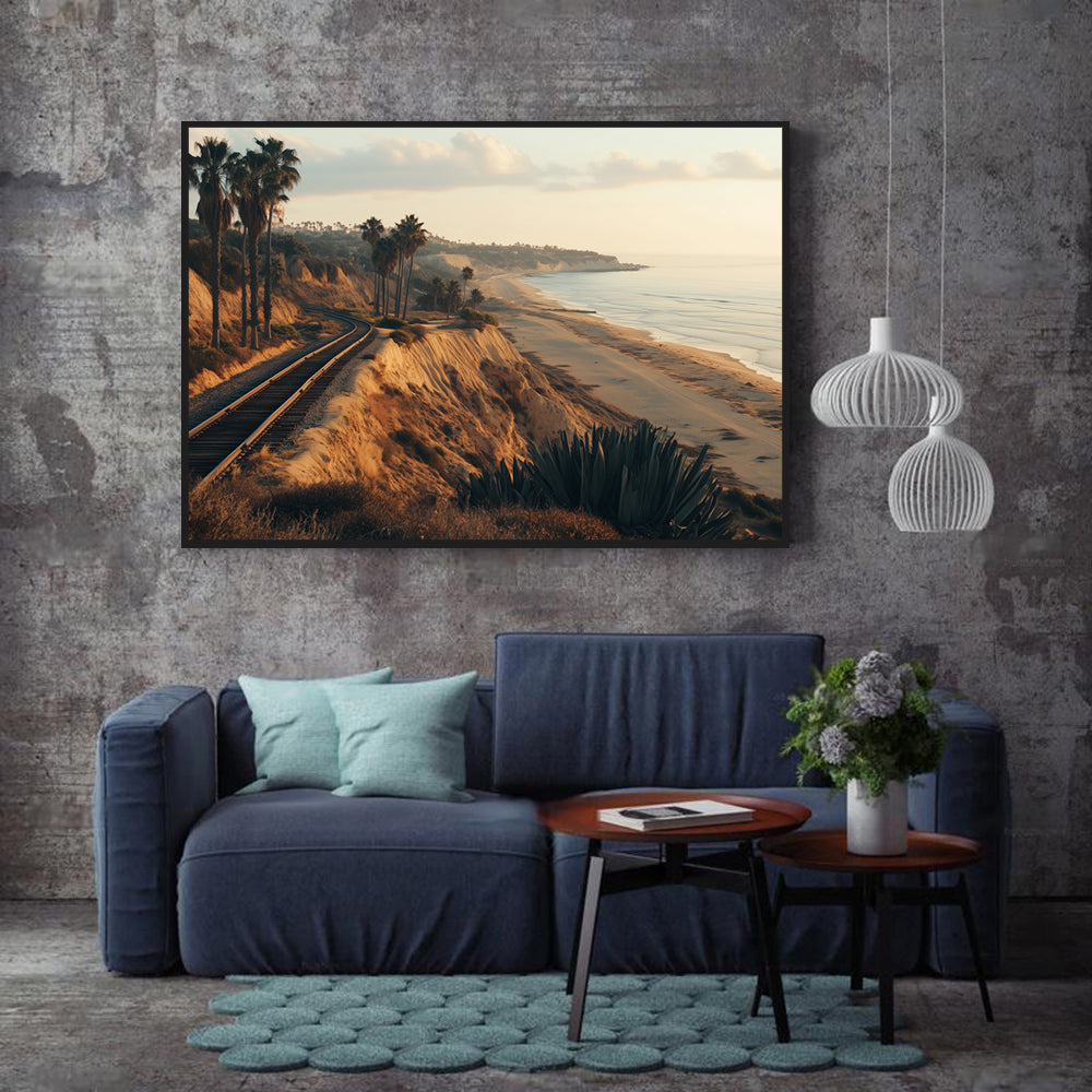 Coastal Railway Sunset Canvas Wall Art