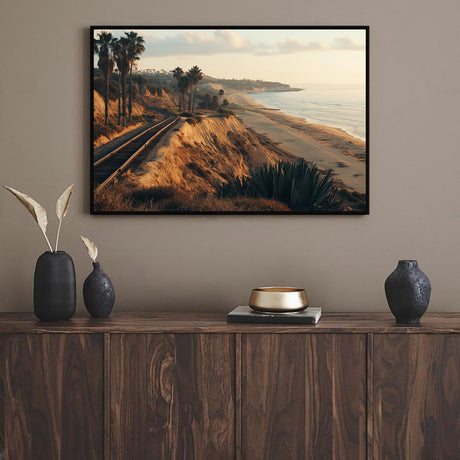 Coastal Railway Sunset Canvas Wall Art