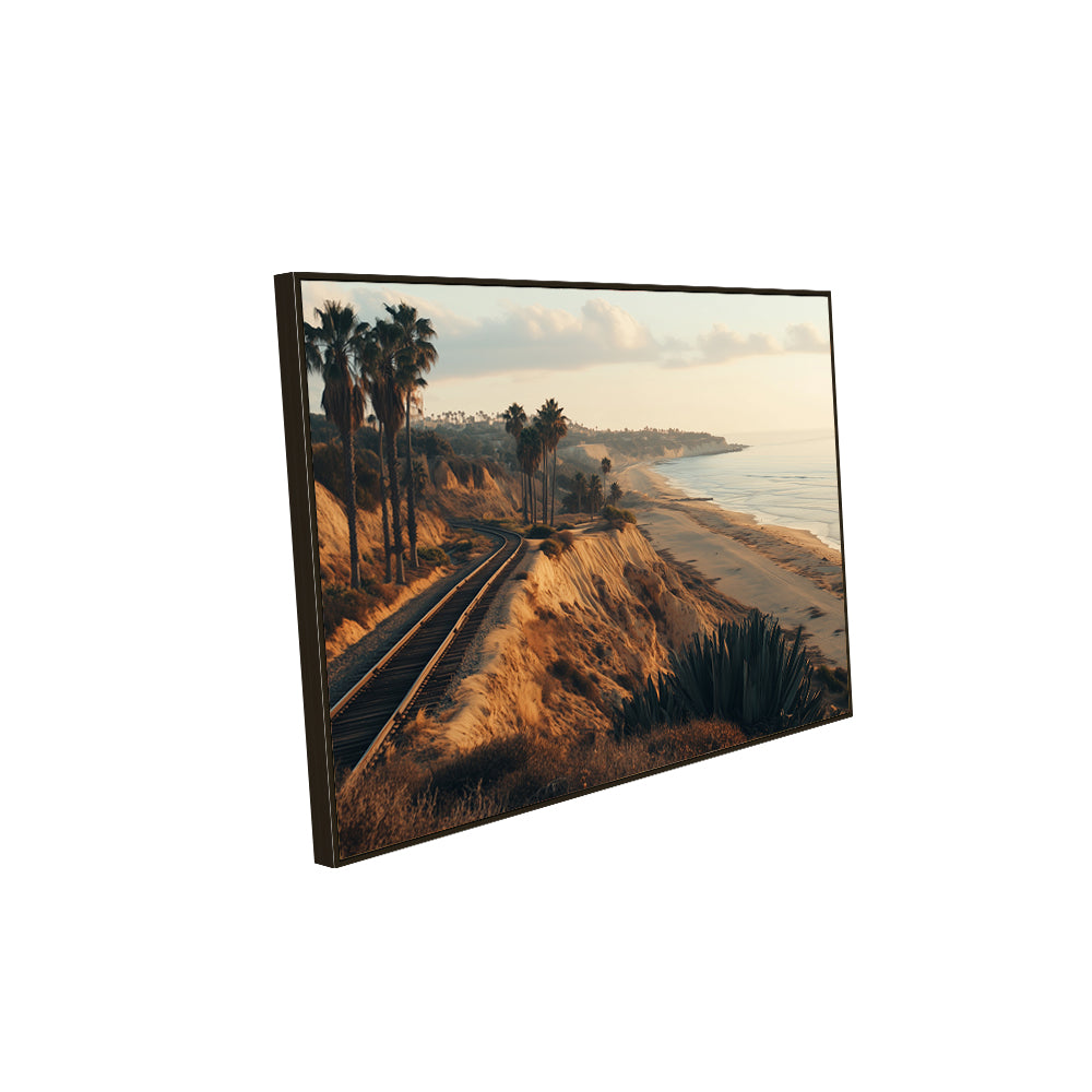 Coastal Railway Sunset Canvas Wall Art