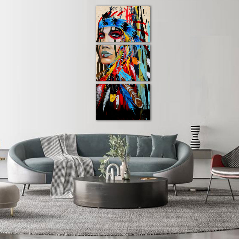 3-Piece Vibrant Native Woman Canvas Wall Art