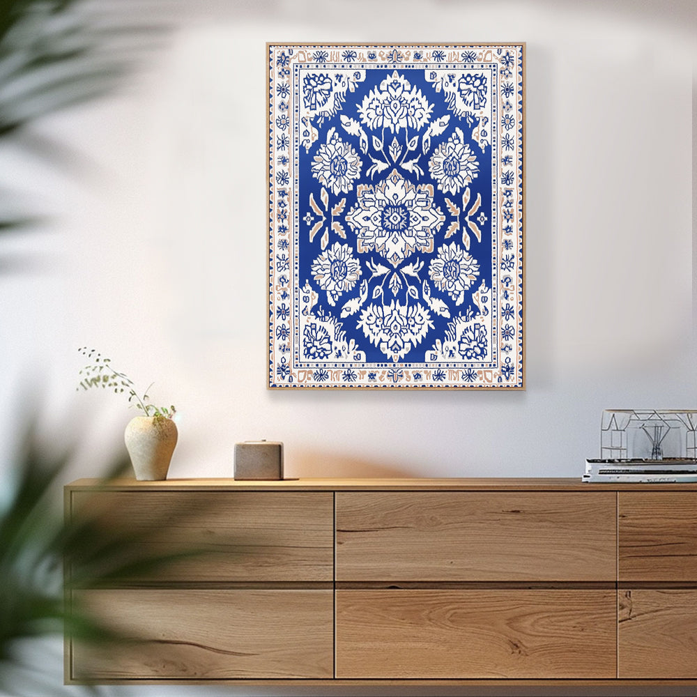 Bohemian Floral Harmony Royal Blue Canvas Wall Art