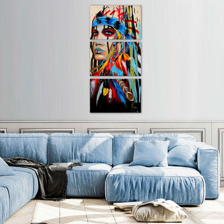 3-Piece Vibrant Native Woman Canvas Wall Art