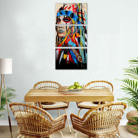 3-Piece Vibrant Native Woman Canvas Wall Art