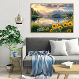 Serene Mountain Lake with Sunflowers-Canvas Wall Art