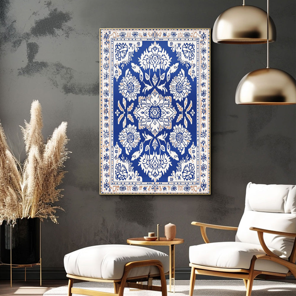 Bohemian Floral Harmony Royal Blue Canvas Wall Art