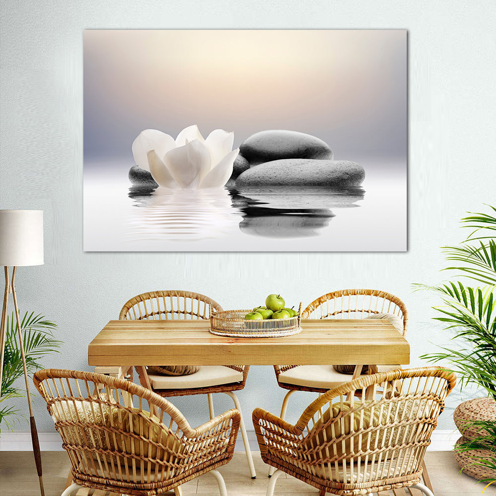 Stones and Lotus Zen Balance Canvas Wall Art