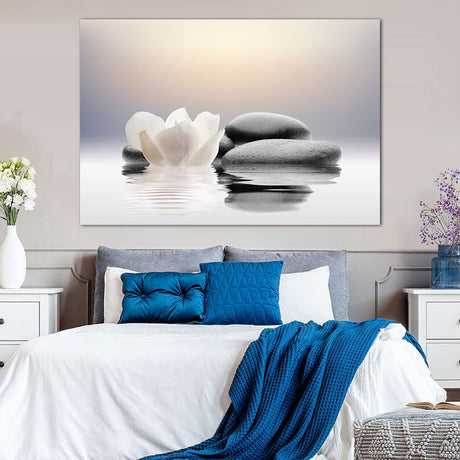 Stones and Lotus Zen Balance Canvas Wall Art