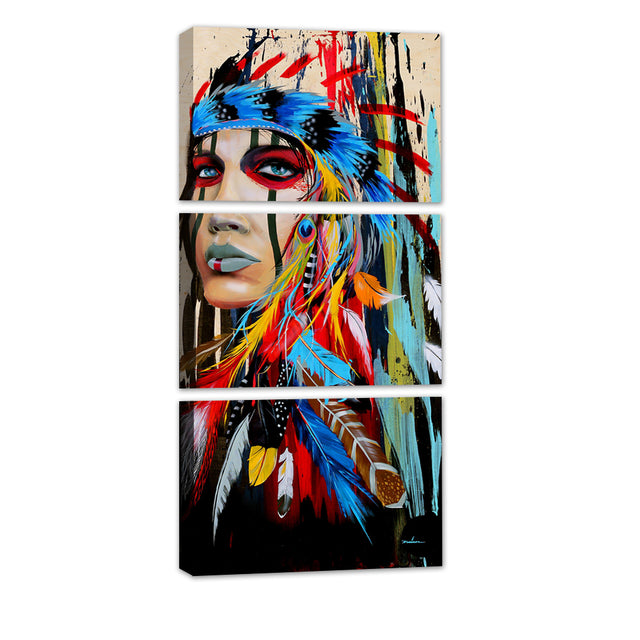 3-Piece Vibrant Native Woman Canvas Wall Art