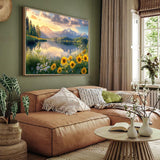 Serene Mountain Lake with Sunflowers-Canvas Wall Art