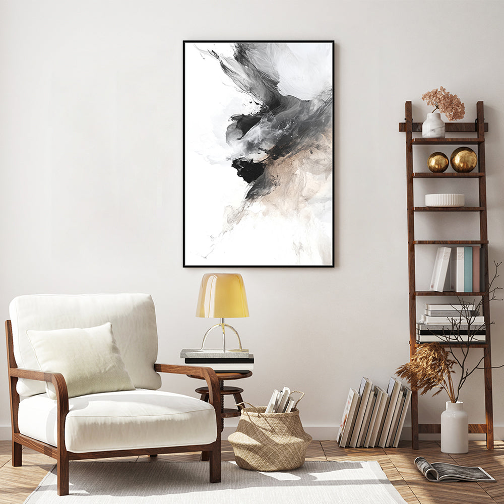 Minimalist Brushstroke Canvas – Black, White, And Beige Design