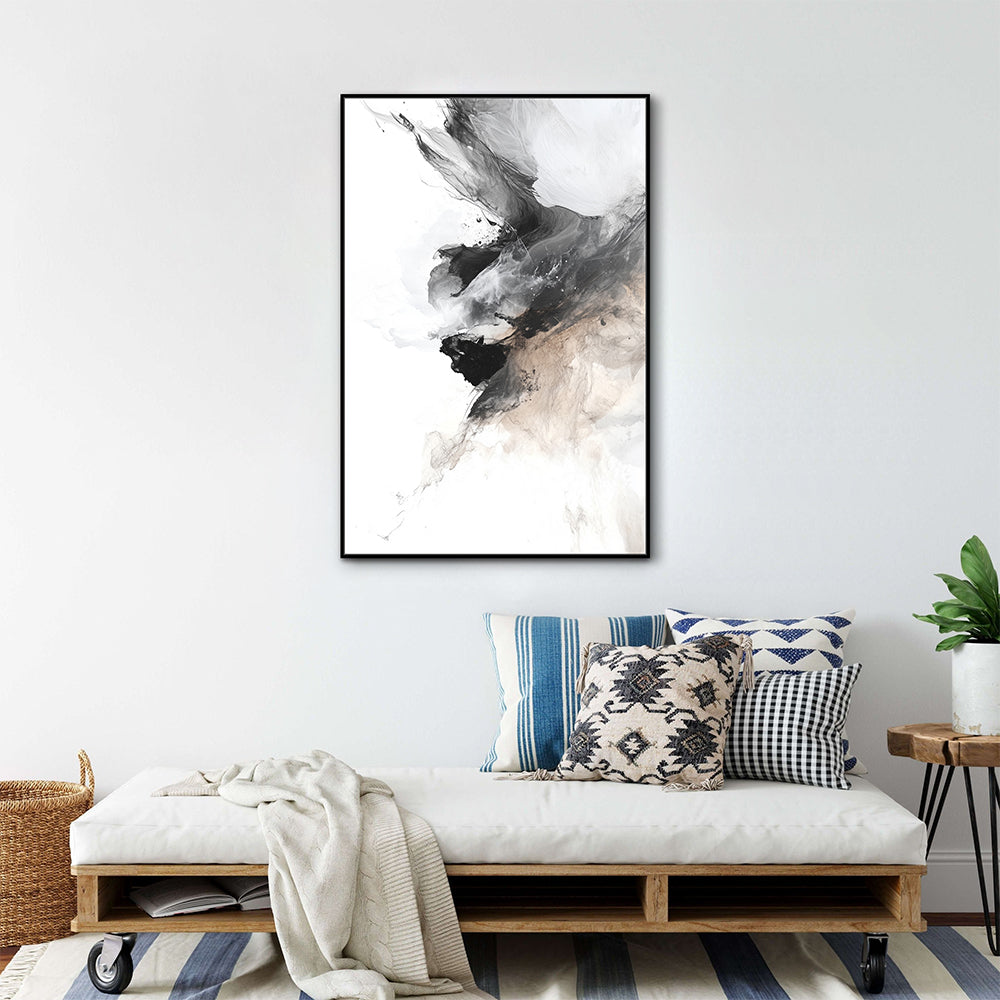 Minimalist Brushstroke Canvas – Black, White, And Beige Design