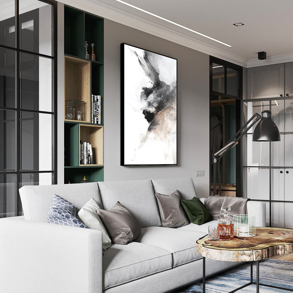 Minimalist Brushstroke Canvas – Black, White, And Beige Design