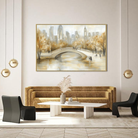 Golden Cityscape Bridge Canvas Wall Art