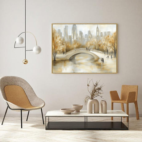 Golden Cityscape Bridge Canvas Wall Art