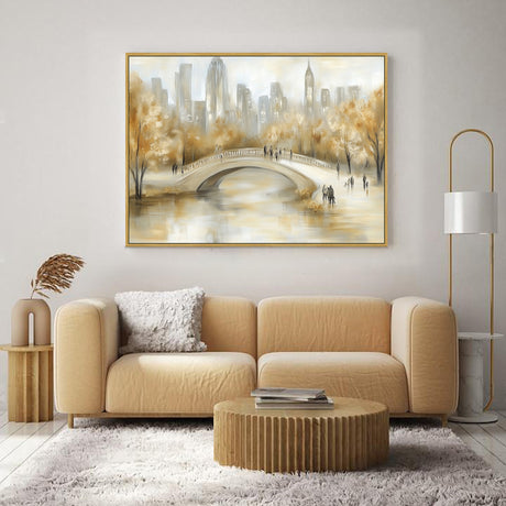 Golden Cityscape Bridge Canvas Wall Art