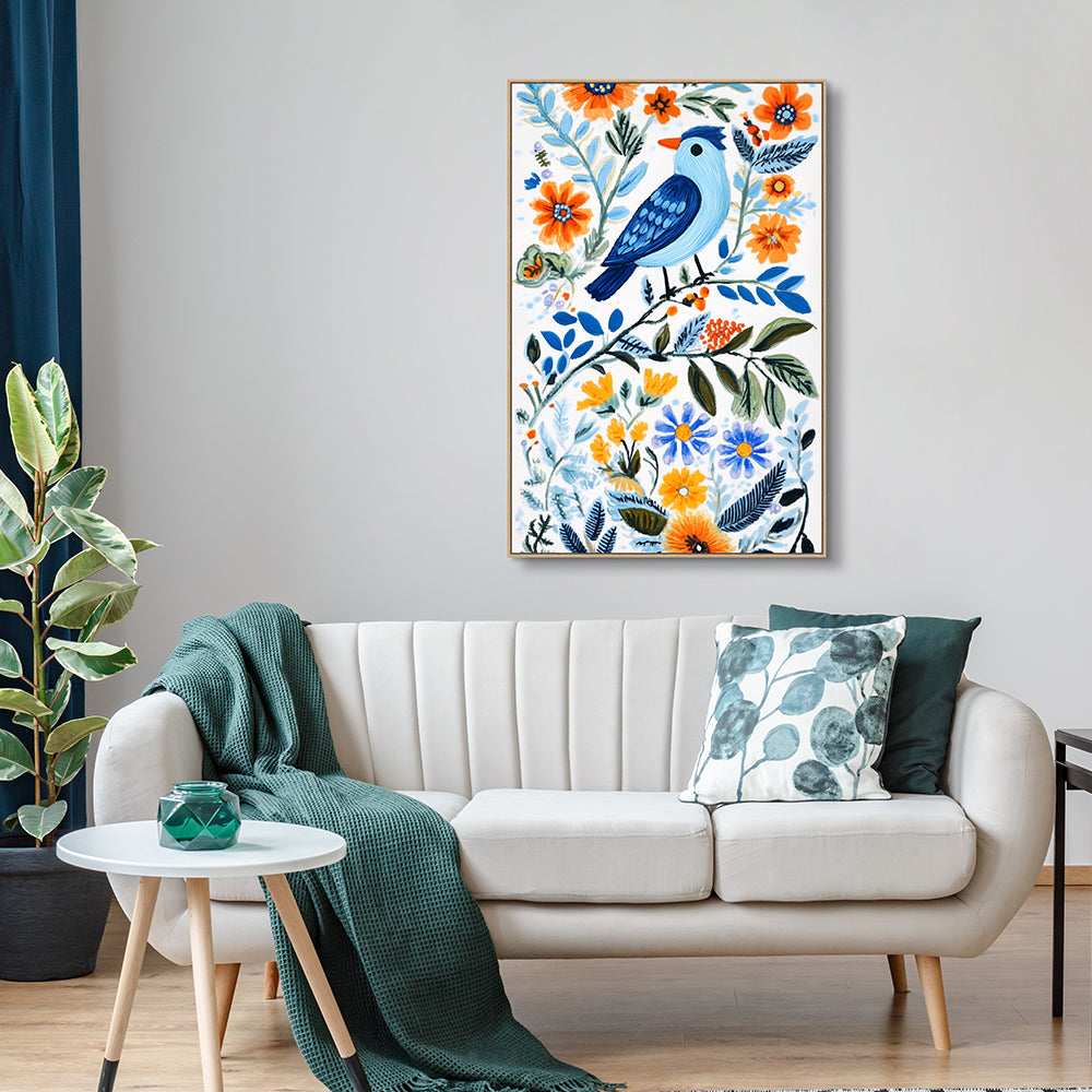 Bluebird And Blooms Canvas – Vibrant Nature-Inspired Art