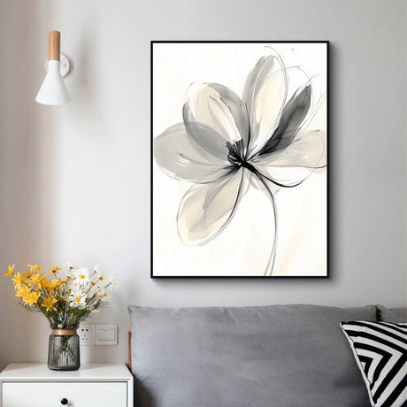 Minimalist Black And White Floral Canvas Wall Art