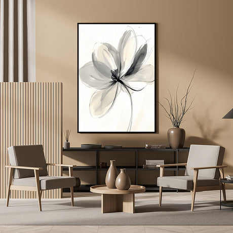 Minimalist Black And White Floral Canvas Wall Art