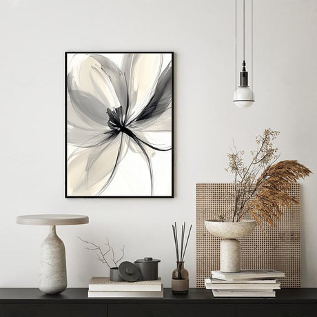 Minimalist Black And White Floral Canvas Wall Art