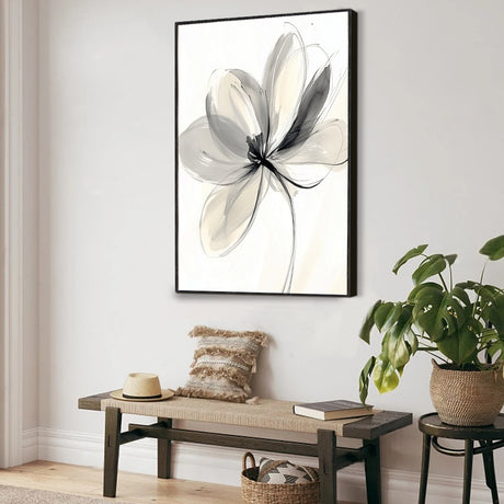 Minimalist Black And White Floral Canvas Wall Art