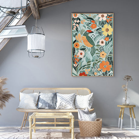 Floral Paradise: Vibrant Bird And Bloom Canvas Wall Art