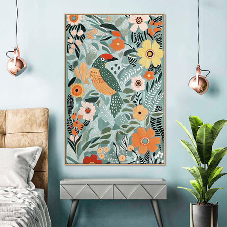 Floral Paradise: Vibrant Bird And Bloom Canvas Wall Art