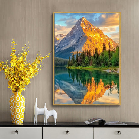 Golden Mountain Reflection Canvas Wall Art